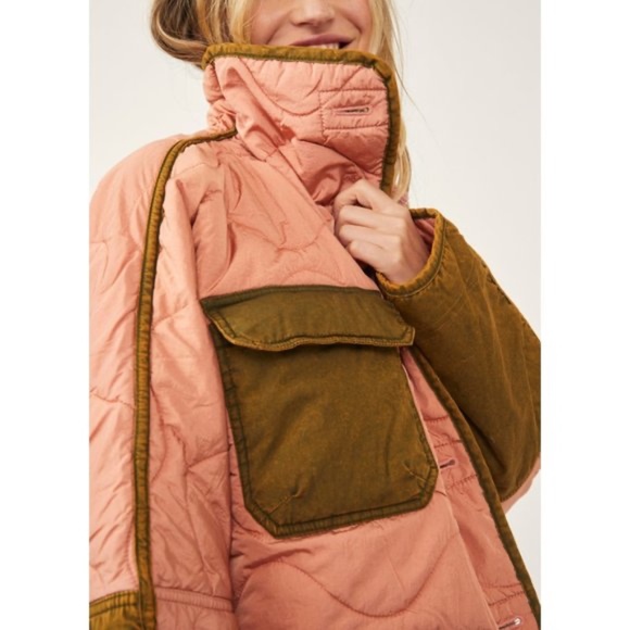 FREE PEOPLE Mixed Military Dolman Jacket / Rose Combo - NWT - Size XS - Picture 3 of 6